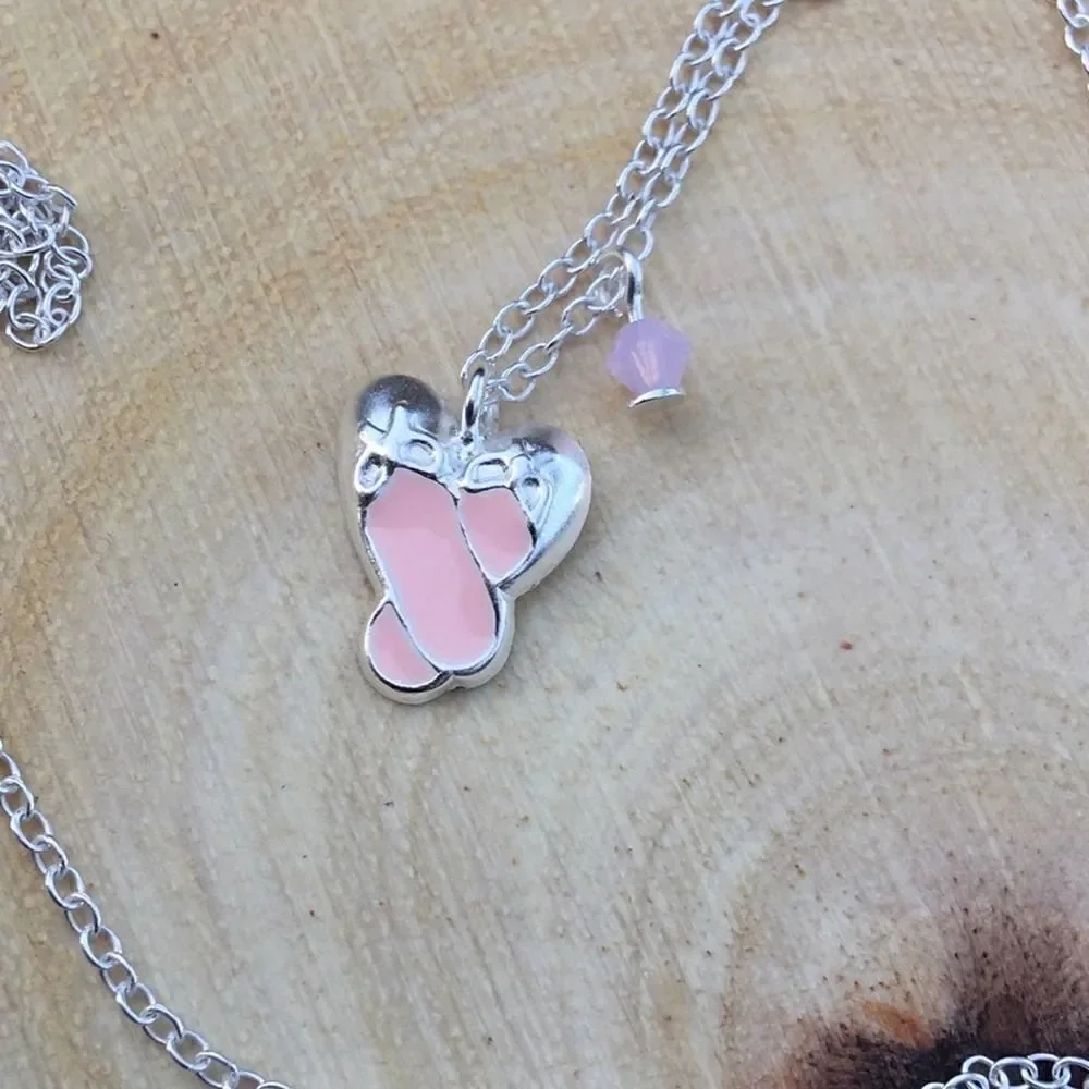Girls Ballet Slippers Sterling Silver Swarovski Necklace